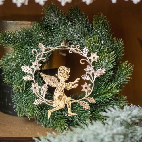 Product Angel wreath, Christmas decoration, angel to hang, metal pendant Golden H14cm W15.5