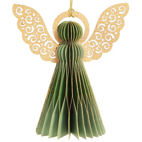 Floristik24 Angel Honeycomb Paper Decoration Christmas Green Gold 12cm 4 Pcs