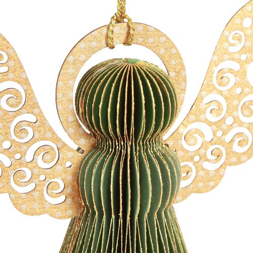 Floristik24 Angel Honeycomb Paper Decoration Christmas Green Gold 12cm 4 Pcs