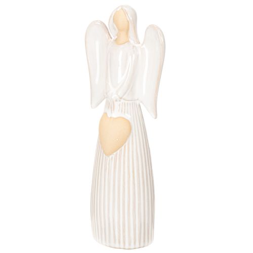 Angel Figurine with Heart in Cream White Ceramic, 23cm | Floristik24.co.uk