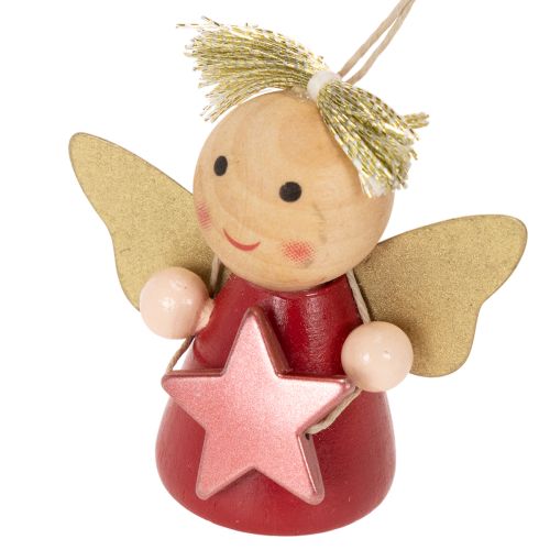 Wooden Hanging Angel Ornaments with Star 5cm Set of 9 | Floristik24.co.uk
