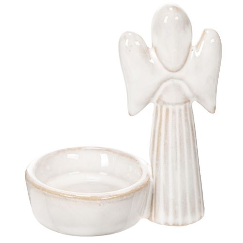 White Ceramic Angel Figurine with Round Tealight Holder, 10 cm, Set of 3 | Floristik24.co.uk