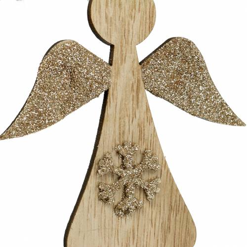 Product Deco pendant wood angel glitter 10cm 12pcs