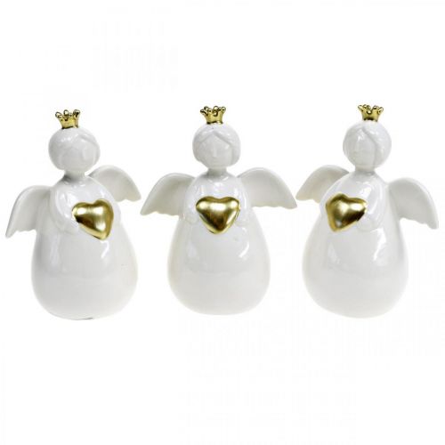 Floristik24 Angel figure ceramic white, golden guardian angel 10 × 6.5 × 13cm 3pcs