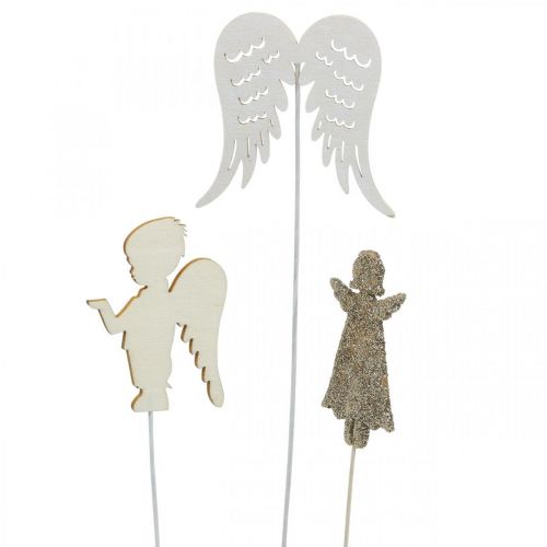 Floristik24 Advent plug angel, wings for sticking, wooden angel, Christmas decoration natural, white, gold glitter 18 pcs