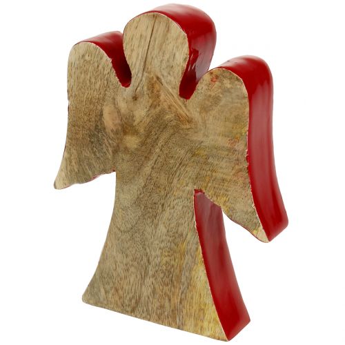Angel decoration figure wood red, nature 15cm