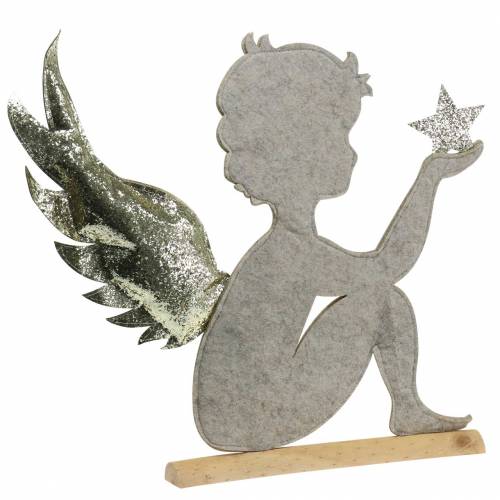 Floristik24 Christmas angel stand on birch trunk felt cream, gold H46cm