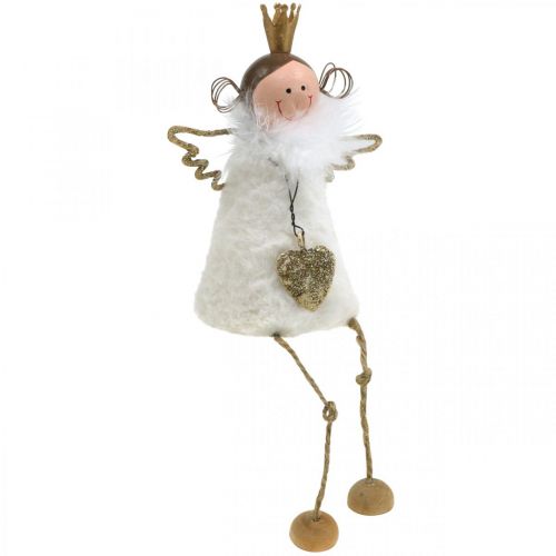 Product Angel figure sitting Christmas decoration wood metal white H12cm
