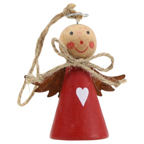 Floristik24 Angel wooden figure red for hanging 8cm 4pcs