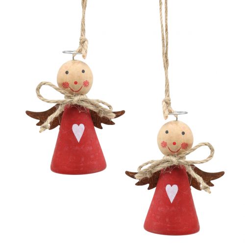 Floristik24 Angel wooden figure red for hanging 8cm 4pcs