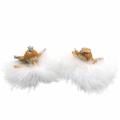 Floristik24 Decorative angel in cloud white, silver Ø6.5 / 6cm H7 / 6cm 2pcs