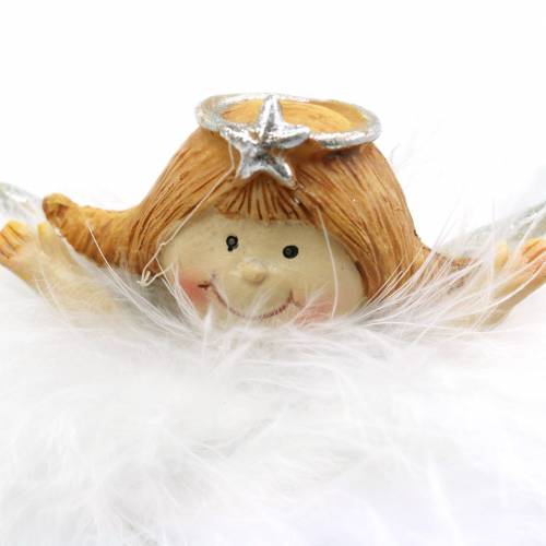 Floristik24 Decorative angel in cloud white, silver Ø6.5 / 6cm H7 / 6cm 2pcs