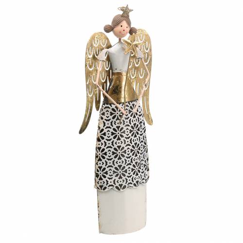 Floristik24 Decorative angel metal white, golden Ø10cm H32cm