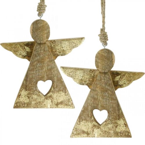 Deco angel mango wood deco figure to hang 13 × H13.5cm 2pcs