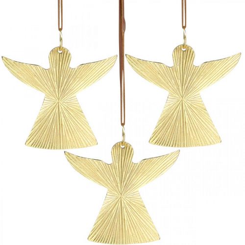 Decorative angel, metal pendant, Christmas decoration golden 9 × 10cm 3pcs