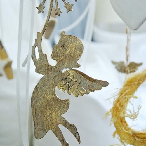 Floristik24 Angel with dandelion, Christmas decoration, decorative pendant, metal decoration golden antique look H16/15cm 4pcs