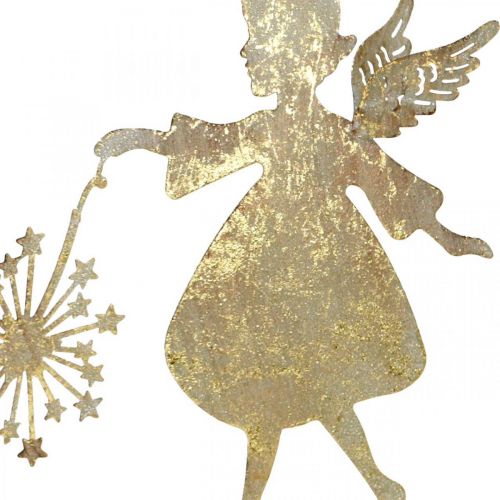 Floristik24 Decorative angel with dandelion, Advent decoration made of metal, Christmas angel golden antique look H21cm