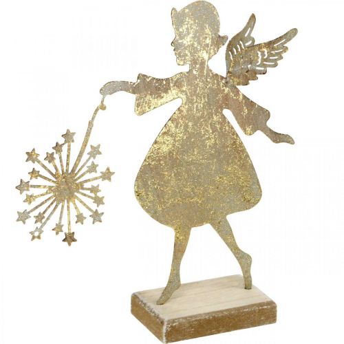 Floristik24 Angel with dandelion, metal decoration for Christmas, decoration figure Advent golden antique look H27.5cm