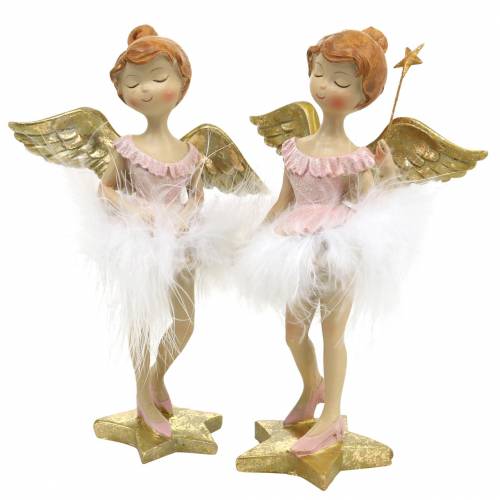 Floristik24 Deco ballerina angel pink, golden Ø11.5 H15cm 2pcs