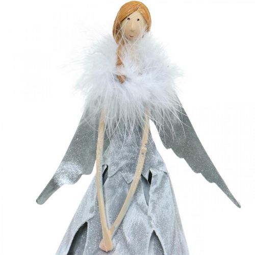 Floristik24 Deco angel figure with feather boa gray metal decoration Christmas 38cm