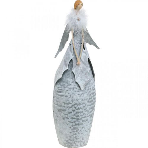 Floristik24 Deco angel figure with feather boa gray metal decoration Christmas 38cm