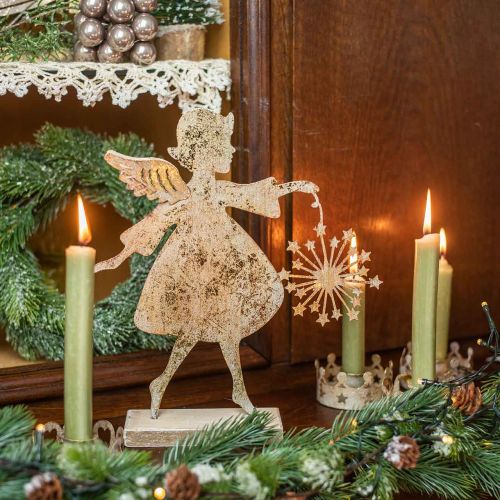 Product Angel with dandelion, metal decoration for Christmas, decoration figure Advent golden antique look H27.5cm