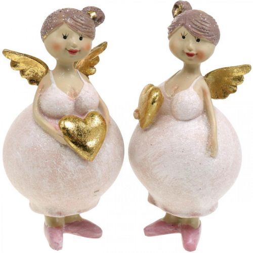 Floristik24 Pink angel with heart decoration figure Christmas decoration 7 × 6 × 14cm 2pcs