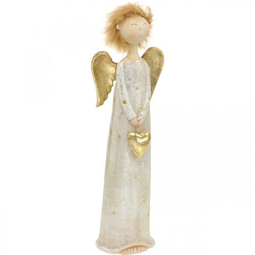 Floristik24 Decorative figure angel with heart gold Christmas angel 11.5 × 7.5 × 37cm
