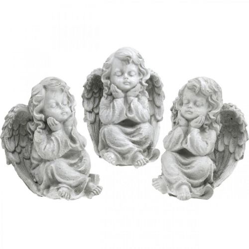 Floristik24 Angel figure small grave decoration garden figure gray H9cm 3pcs