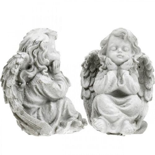 Floristik24 Angel figure small grave decoration garden figure grey H9cm 3 pcs