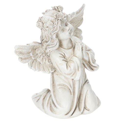 Set of 2 Praying Angel Figures for Grave Decoration – 13cm, Grey Polyresin
