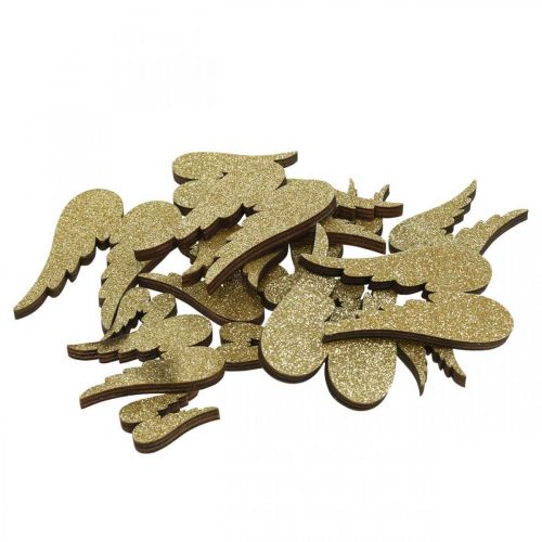 Floristik24 Scatter decoration, angel wings, Advent decoration, wings for decorating golden, glitter H7/5/3cm W4.5/3.5/2cm 18 pcs