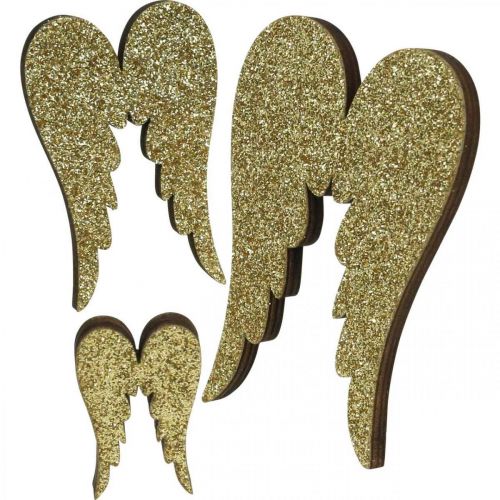 Floristik24 Scatter decoration, angel wings, Advent decoration, wings for decorating golden, glitter H7/5/3cm W4.5/3.5/2cm 18 pcs