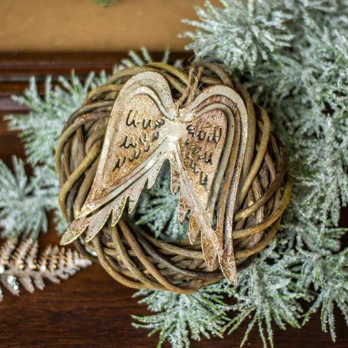 Product Angel wings, metal decoration to hang, Christmas tree decorations golden, antique look H11.5cm W11cm 3pcs