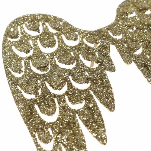Floristik24 Candle plug angel wings glitter gold 11cm x 9cm 6pcs