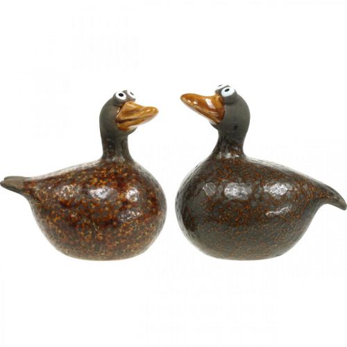 Floristik24 Deco duck ceramic figure spring decoration 12.5cm brown 2pcs