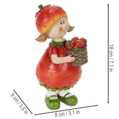 Product Strawberry Girl Decorative Figurine for Summer Decor, Cute Statue for Living Room and Balcony, 18cm