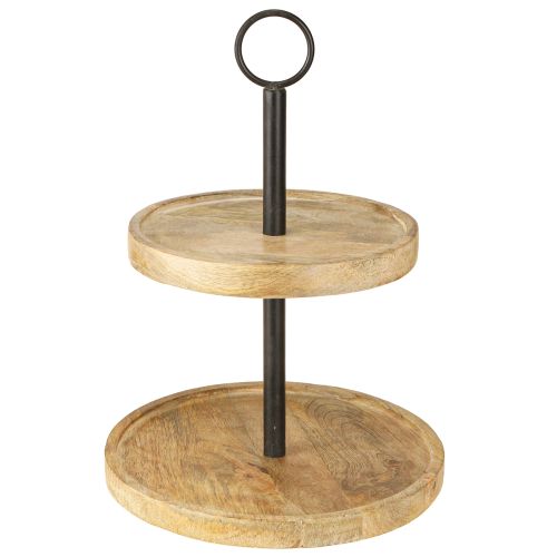 Product Etagere 2-tier Wood Metal Round Natural Black H36cm