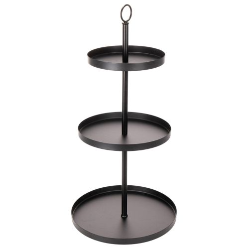 Etagere Three-Tier Metal Round Stand 61cm Black for Home Decoration