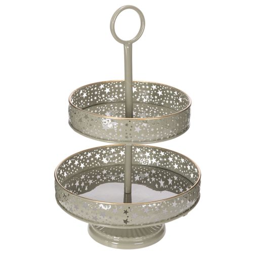 Two-Tier Metal Stand with Star Design and Handle 49cm Mint and Gold