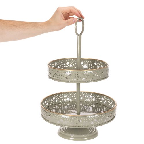 Two-Tier Metal Stand with Star Design and Handle 49cm Mint and Gold | Floristik24.co.uk