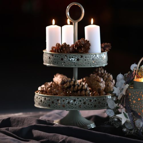 Two-Tier Metal Stand with Star Design and Handle 49cm Mint and Gold | Floristik24.co.uk