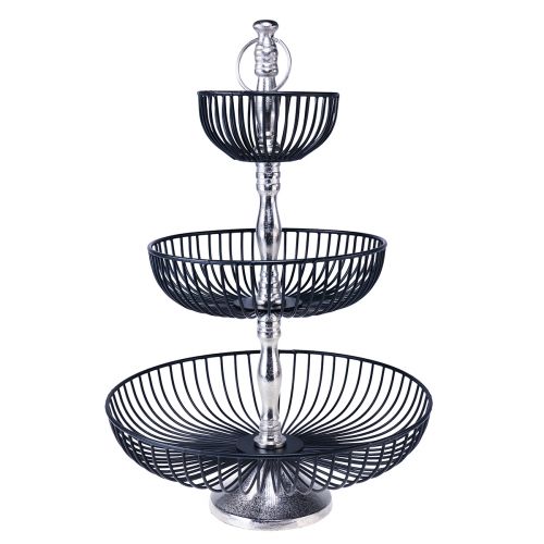 Etagere 3-tier metal black silver Ø37cm H53,5cm