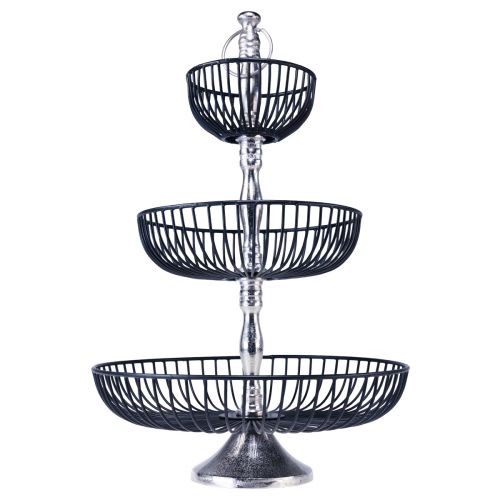 Product Etagere 3-tier metal black silver Ø37cm H53,5cm