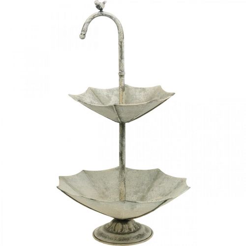 Product Cake Stand Metal Vintage Look Shabby Gray Shade with Bird H60cm