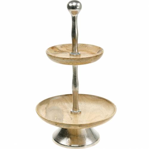 Etagere mango wood / nickel silver decoration real wood 2-tier