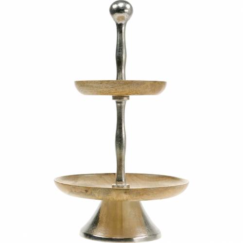 Floristik24 Etagere mango wood / nickel silver decoration real wood 2-tier