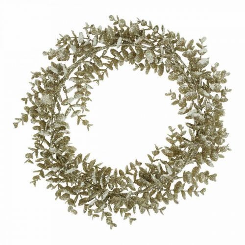 Deco wreath artificial eucalyptus Golden, snowed Ø36cm