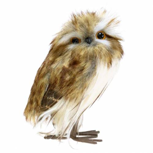 Floristik24 Decorative owl with fur and feathers brown, white 15cm
