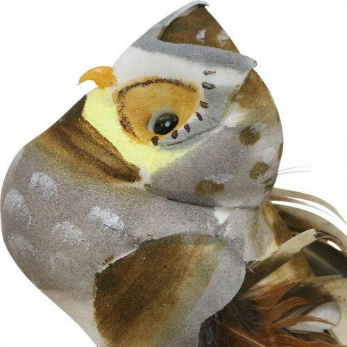 Deco plug owl, floral decoration, owl with feathers H5.5cm 6pcs